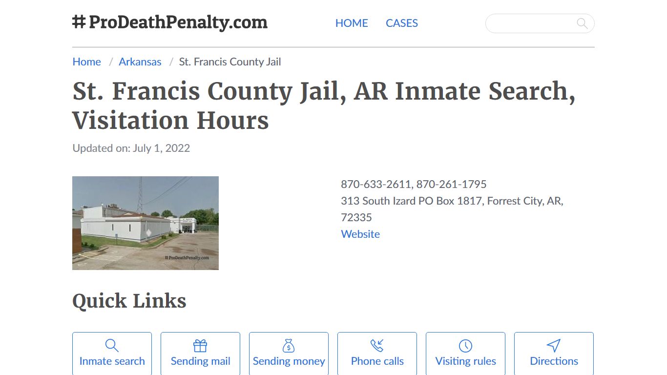 St. Francis County Jail, AR Inmate Search, Visitation Hours
